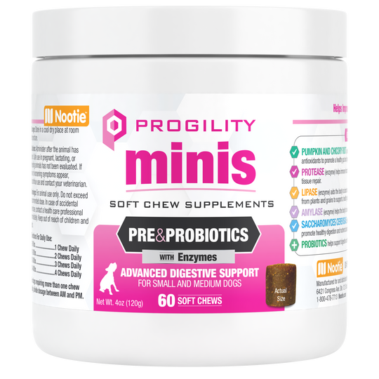 Nootie Progility Minis Pre & Probiotics Soft Chew Supplement For Small & Medium Size Dogs (60 Soft Chews)