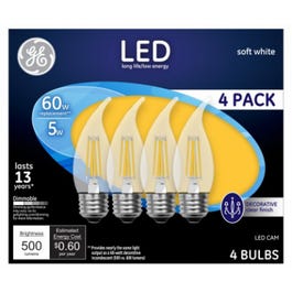 Decorative LED Light Bulbs, Soft White, CAM, Clear, Dimmable, 500 Lumens, 5-Watts, 4-Pk.