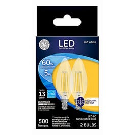 Decorative LED Light Bulbs, Soft White, Clear, 500 Lumens, 5-Watts, 2-Pk.