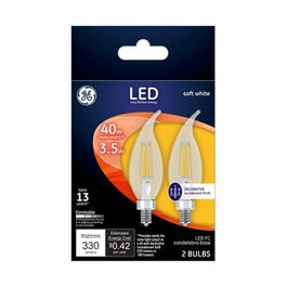 LED Chandelier Light Bulbs, Candle Shape, Clear Soft White, 330 Lumens, 3.5-Watts, 2-Pk.
