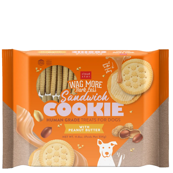 Cloud Star Wag More Bark Less Human Grade Peanut Butter Sandwich Cookie Dog Treats (11.8 oz)