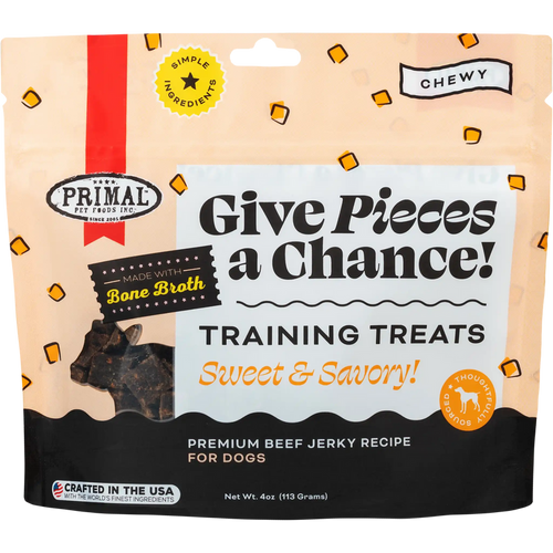 Primal Pet Foods Give Pieces a Chance Beef Jerky Pieces Recipe Dog Treats (4 oz)