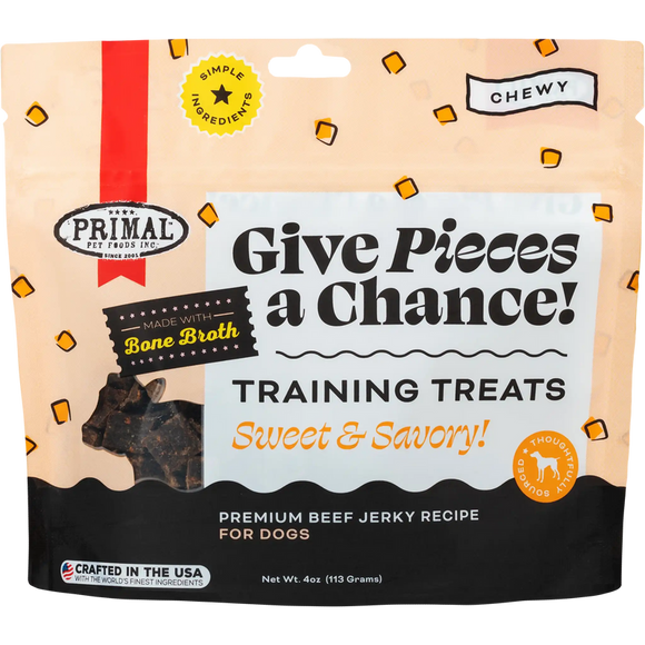 Primal Pet Foods Give Pieces a Chance Beef Jerky Pieces Recipe Dog Treats (4 oz)