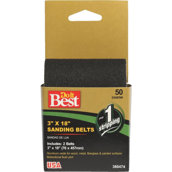 Do it Best 3 In. x 18 In. 50 Grit Heavy-Duty Premium Sanding Belt (2-Pack)