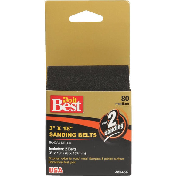 Do it Best 3 In. x 18 In. 80 Grit Heavy-Duty Premium Sanding Belt (2-Pack)