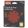 Do it Best 5 In. 120-Grit 8-Hole Pattern Vented Sanding Disc with Hook & Loop Backing (15-Pack)