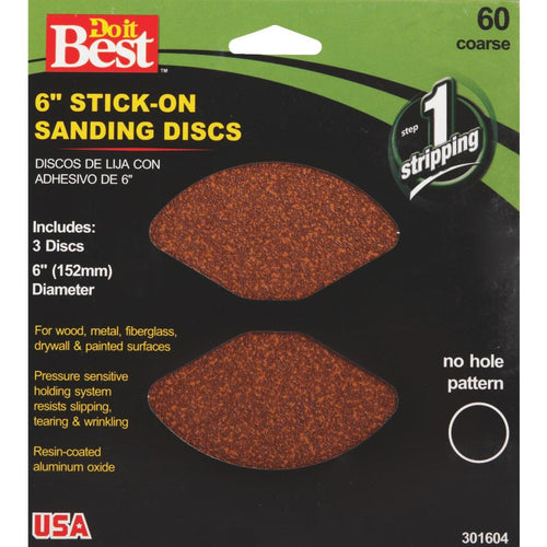 Do it Best 6 In. 60 Grit Stick-On Sanding Disc (3-Pack)