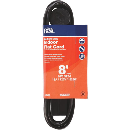 Do it Best 8 Ft. 16/3 Flat Plug Black Extension Cord