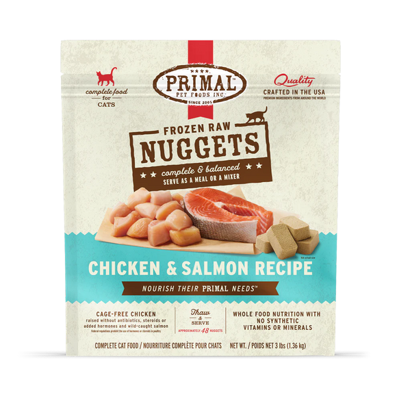 Primal Pet Foods Frozen Raw Nuggets Cat Food Chicken & Salmon Recipe