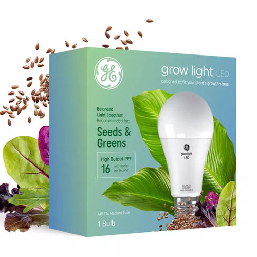 GE Grow LED Light Bulb, A19 Indoor Plant Light for Seeds and Greens 16 PPF