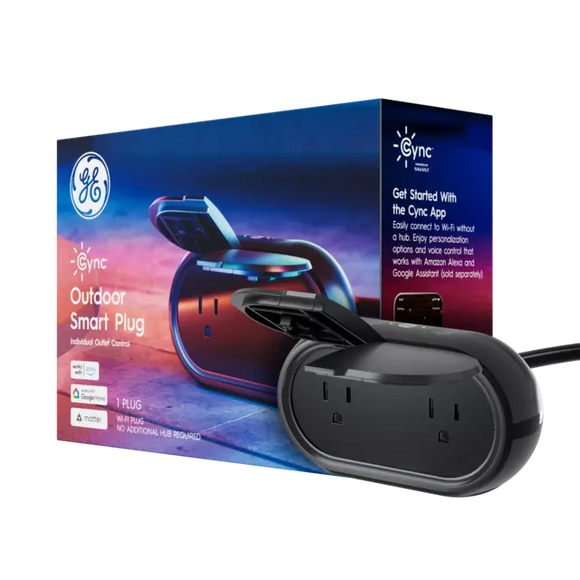 GE CYNC Outdoor Smart Plug, Works with Alexa and Google Assistant, Bluetooth and Wi-Fi Enabled