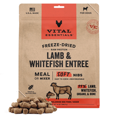 Vital Essentials Freeze-Dried Raw Protein Lamb & Whitefish Soft Nibs Meal or Mixer Dog Food
