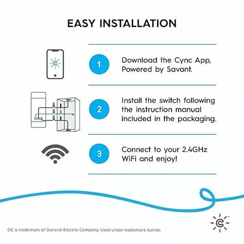 GE Cync Smart Light Switch, On/Off Paddle Style, No Neutral Wire Required, Bluetooth and 2.4 GHz Wi-Fi, Works with Alexa and Google Home