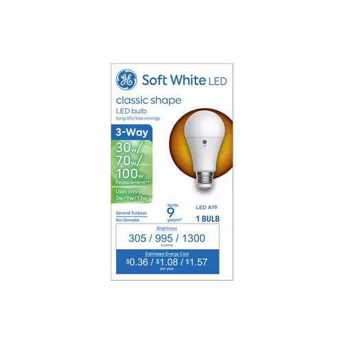 GE Lighting GE Basic LED 100/70/30 Watt Replacement, Soft White, A19 3-Way Bulbs (1 Pack)