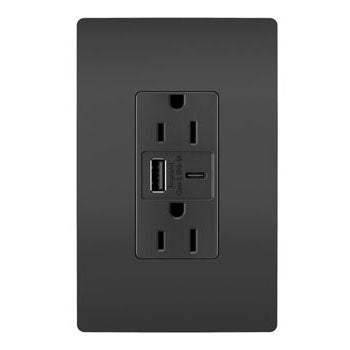 Legrand Pass & Seymour radiant® 15W USB Outlet, Type A/C, 15A, Tamper-Resistant, Black