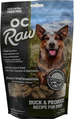 OC Raw Dog DUCK & PRODUCE ~ 5.5 oz Freeze Dried Meaty Rox