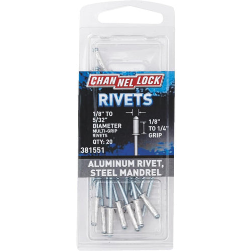 Channellock 1/8 In. to 5/32 In. Dia. x 0.151 In. to 0.315 In. Grip Aluminum POP Rivet (20-Pack)