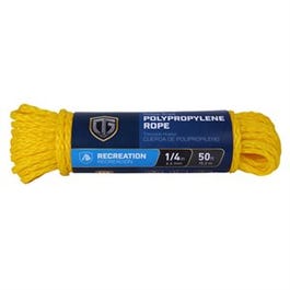 Polypropylene Rope, Hollow Core, Yellow, 1/4-In. x 50-Ft.