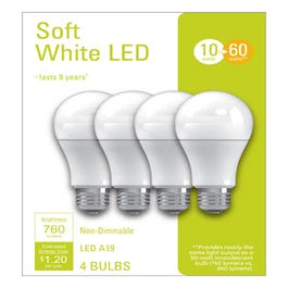 LED Light Bulbs, A19, Soft White, 760 Lumens, 10-Watts, 4-Pk.