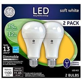 LED Light Bulbs, Frosted Soft White, 12-Watts, 1100 Lumens, 2-Pk.