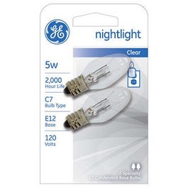 Night Light Bulb, Clear, 5-Watts, 2-Pk.