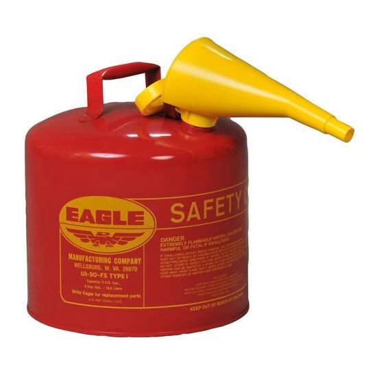 Eagle 5 Gallon Steel Safety Can for Flammables, Type I, Flame Arrester, Funnel, Red - UI50FS