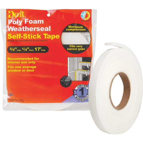 Do it 3/4 W x 1/4 T x 17' L White Foam Weatherstrip Tape