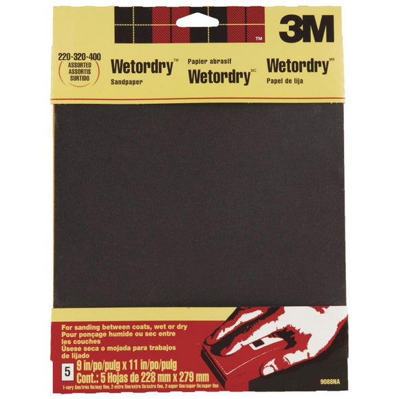 3M Wetordry 9 In. x 11 In. 400/320/220 Grit Assorted Grade Sandpaper (5-Pack)